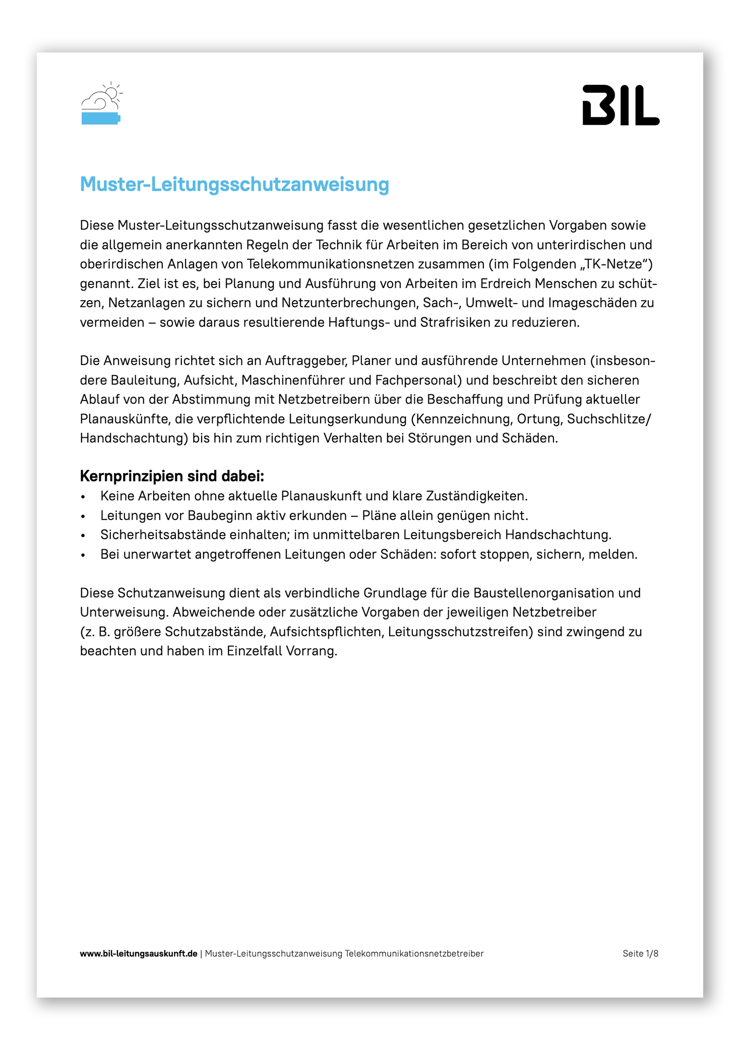 Muster-Leitungsschutzanweisung für TK-Netzen